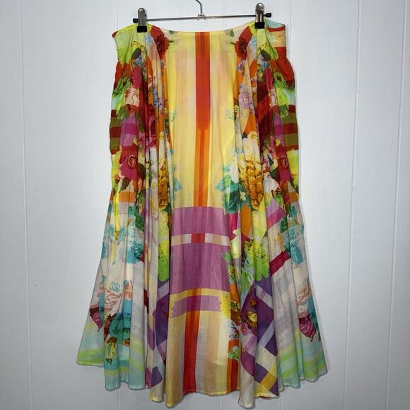 J Peterman Women’s Floral Geo Full Midi Skirt Artsy Size 14 - Picture 2 of 5